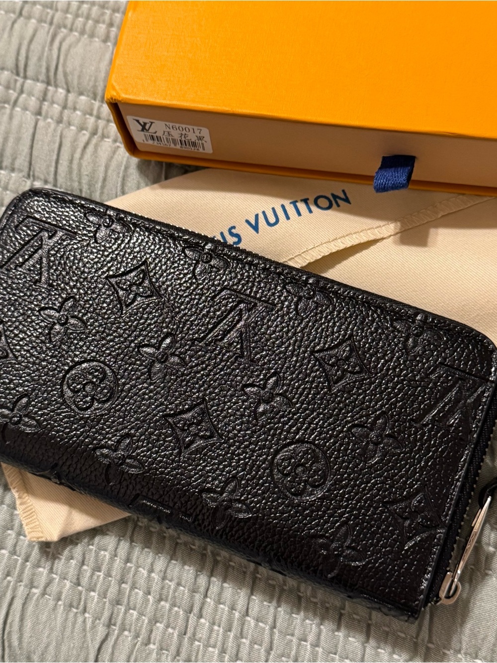 Black/silver Embossed Monogram Zip-Around Wallet